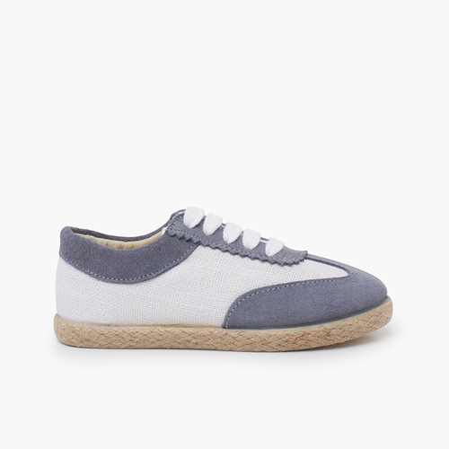 Combined linen and suede trainers Dusty blue