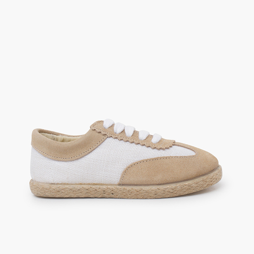 Combined linen and suede trainers Stone