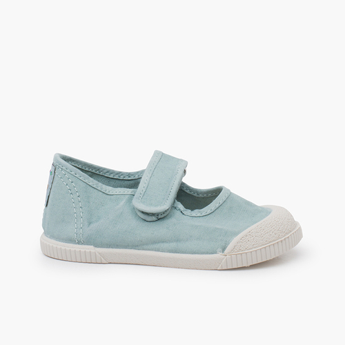 Barefoot Mary Janes washed canvas Aquamarine