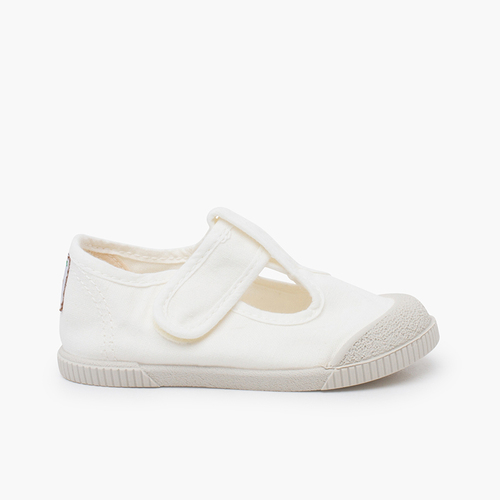 Barefoot washed canvas T-bar shoes White
