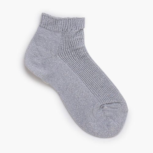 Ribbed Ankle Socks Metallic Thread Silver