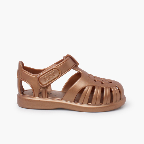 Tobby metallic jelly sandals hook-and-Loop Fastening Bronze