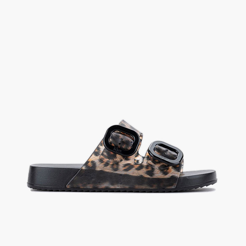 Habana rubber sandals double-buckle shiny animal print Black