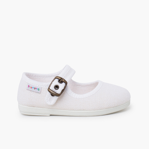Flexible linen mary janes buckle White