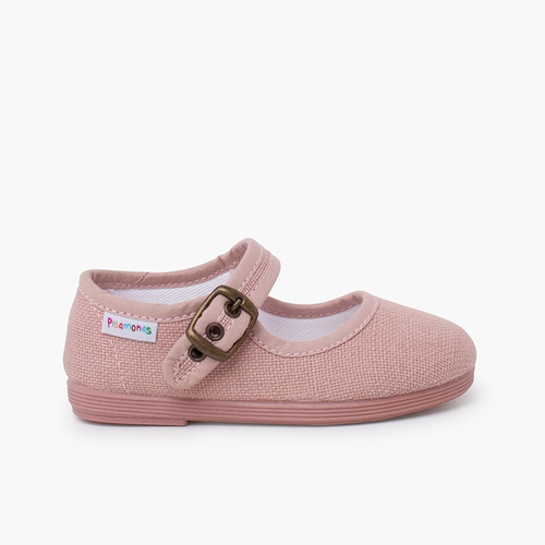 Flexible linen mary janes buckle Pale Pink