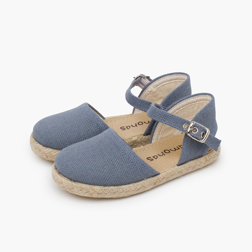 Flat sole linen espadrilles buckle Blue Klein