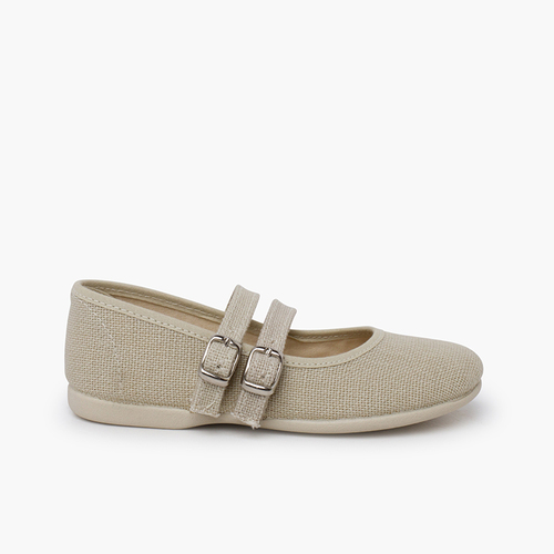 Linen mary janes double buckle Off-White