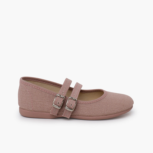 Linen mary janes double buckle Pale Pink
