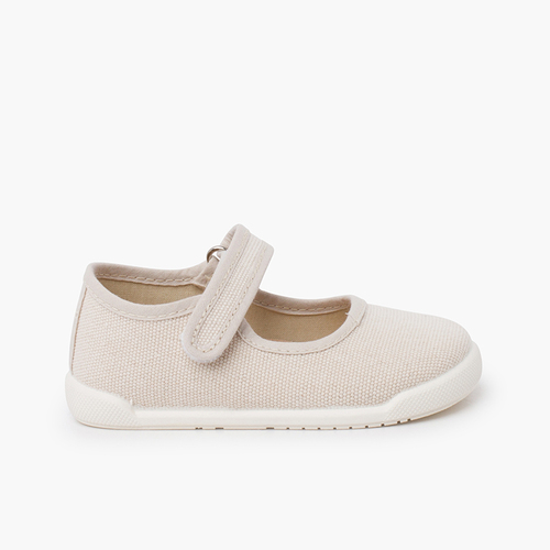 Barefoot rustic canvas mary janes hook-and-loop strap Off-White
