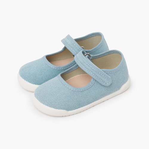Barefoot rustic canvas mary janes hook-and-loop strap Turquoise