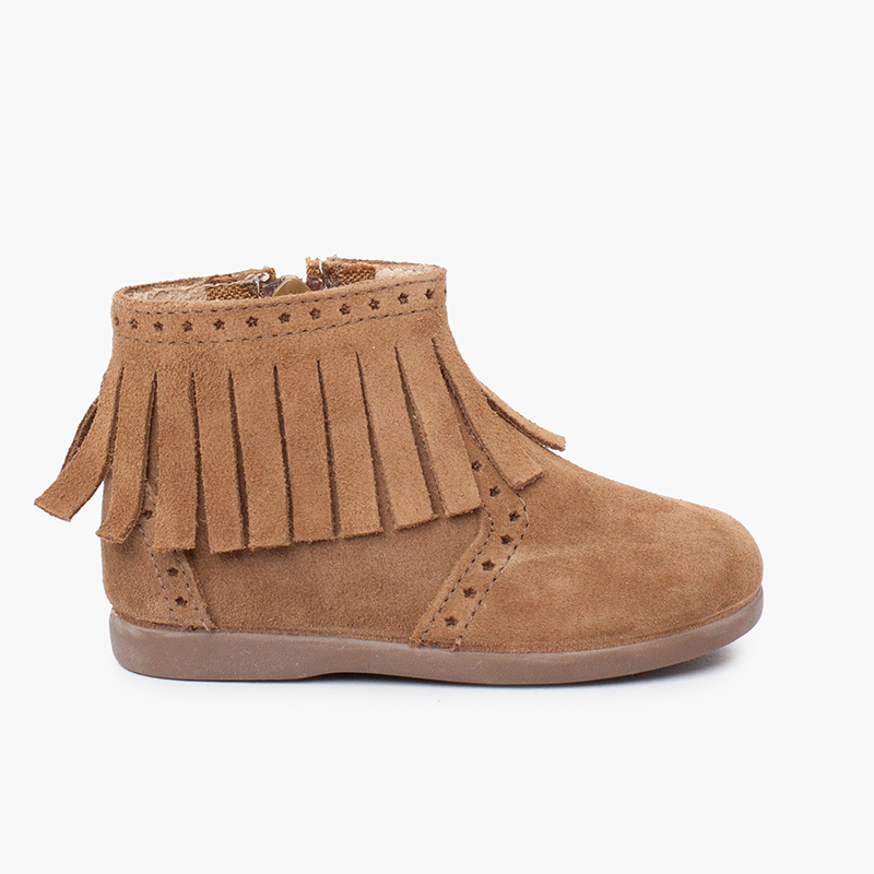 Girls’ boots fringes broguing zip Taupe
