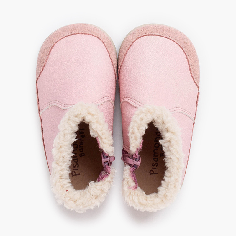 Barefoot boots neoleather shearling collar Pink