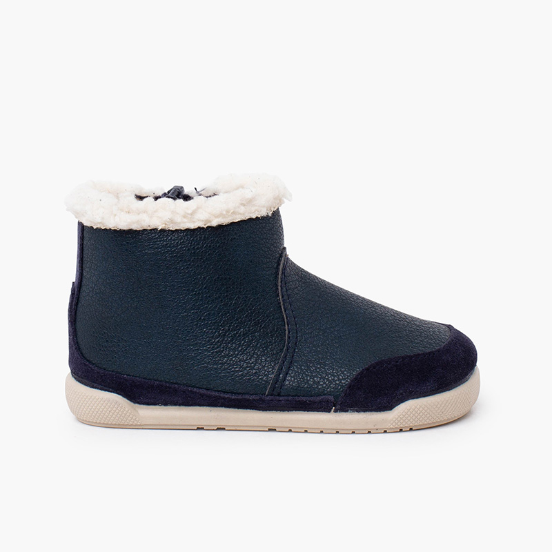 Barefoot boots neoleather shearling collar Navy Blue