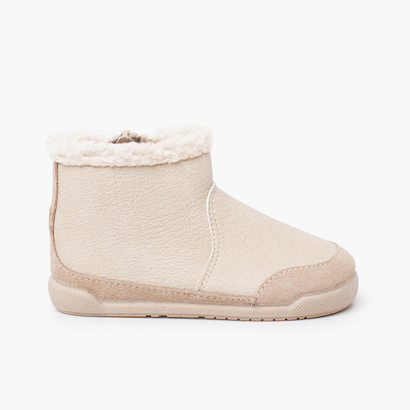 Barefoot boots neoleather shearling collar Beige