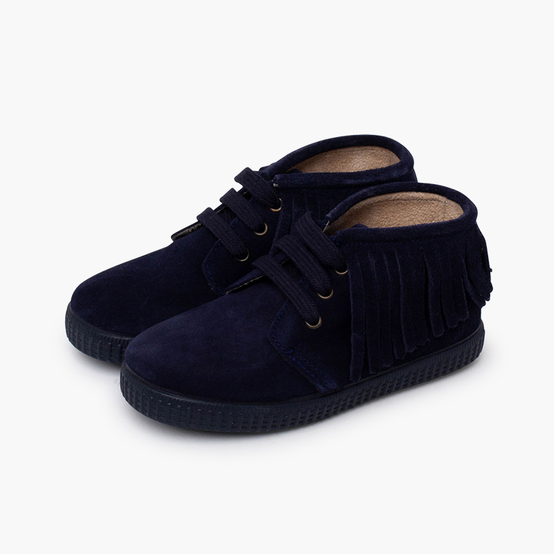 Kids’ suede boots fringes round toe Navy Blue