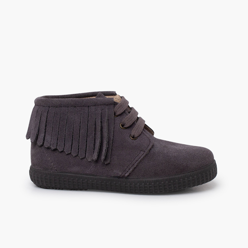 Kids’ suede boots fringes round toe Grey