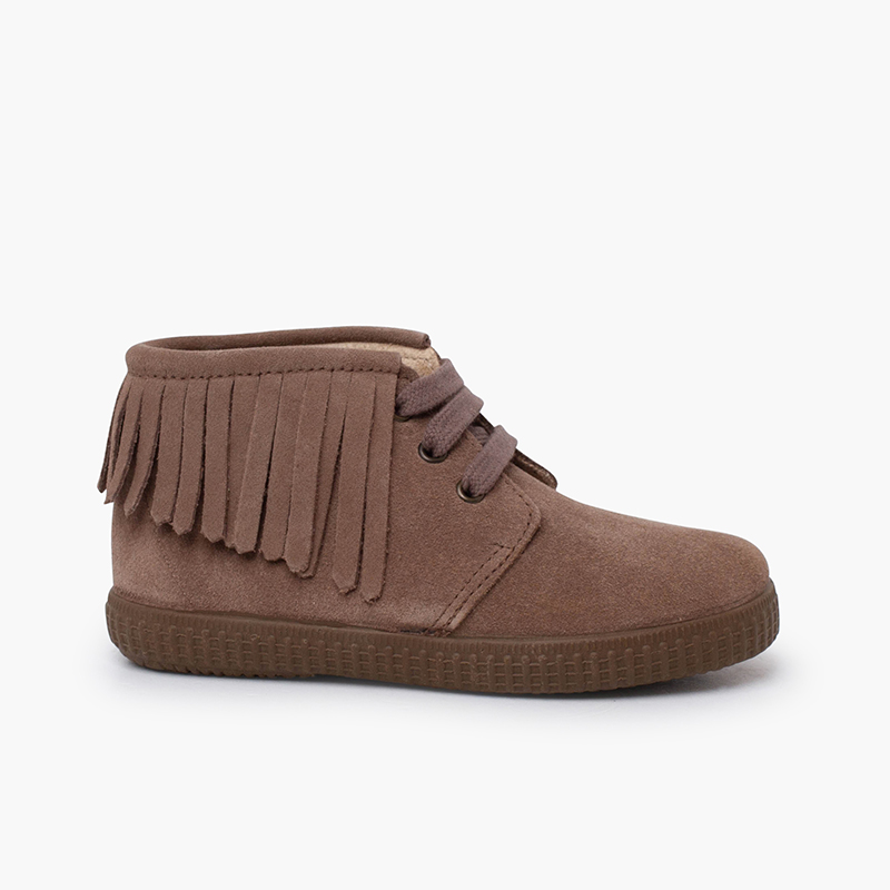 Kids’ suede boots fringes round toe Taupe