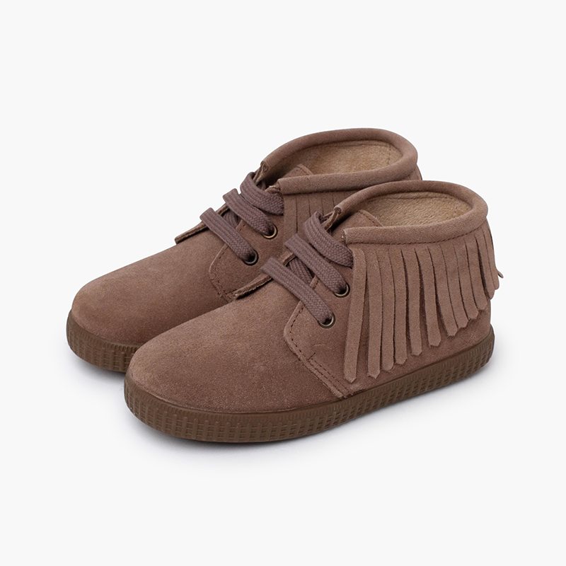 Kids’ suede boots fringes round toe Taupe