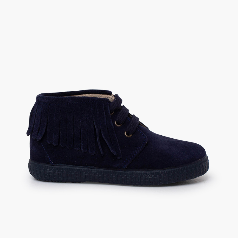 Kids’ suede boots fringes round toe Navy Blue