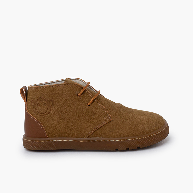 Boys’ barefoot boots laces leather heel Camel