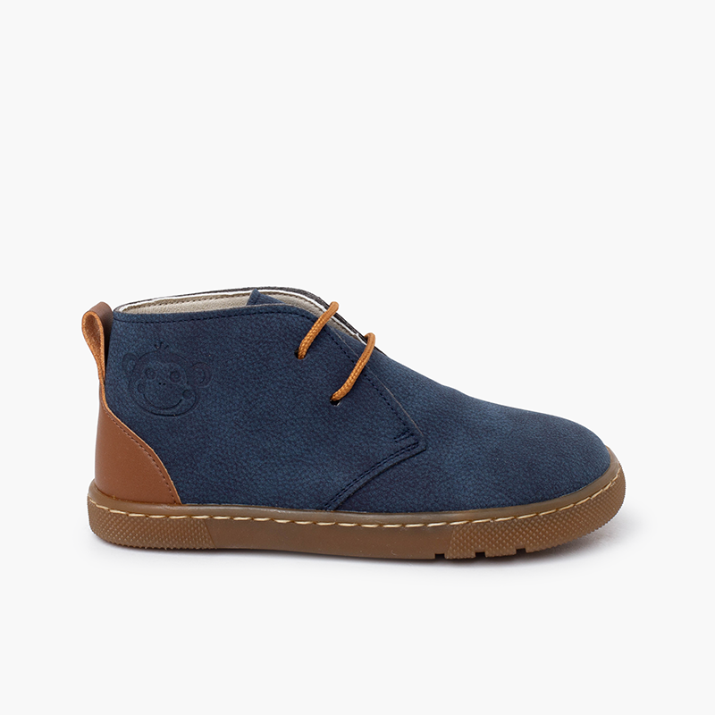 Boys’ barefoot boots laces leather heel Navy Blue