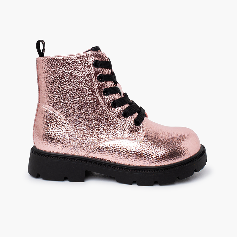 Girls’ Garvalín Lace-Up Military Style Boots Pink