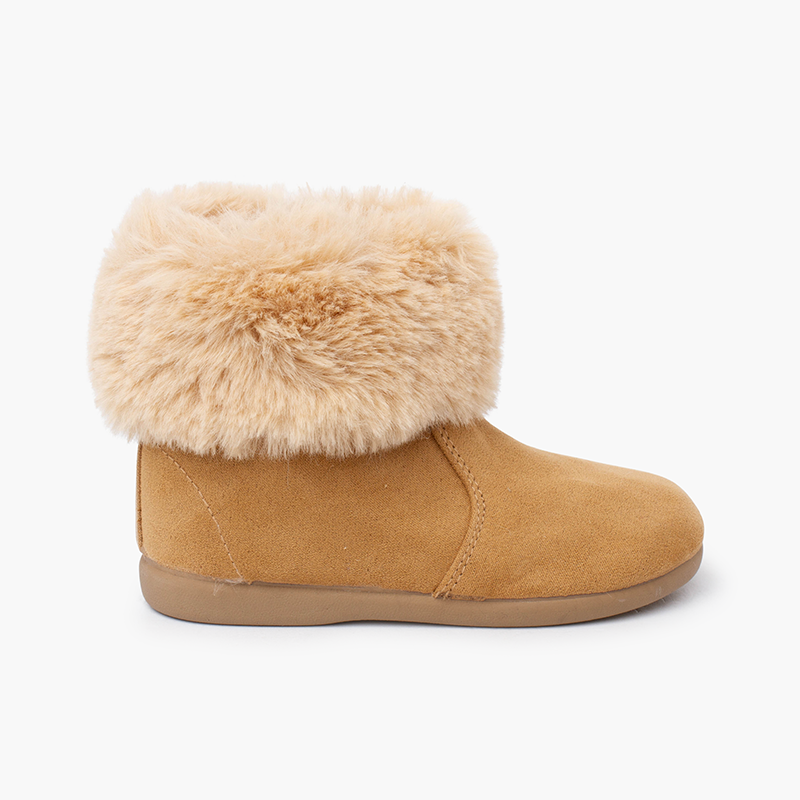Girls' boots fur collar thin sole Camel