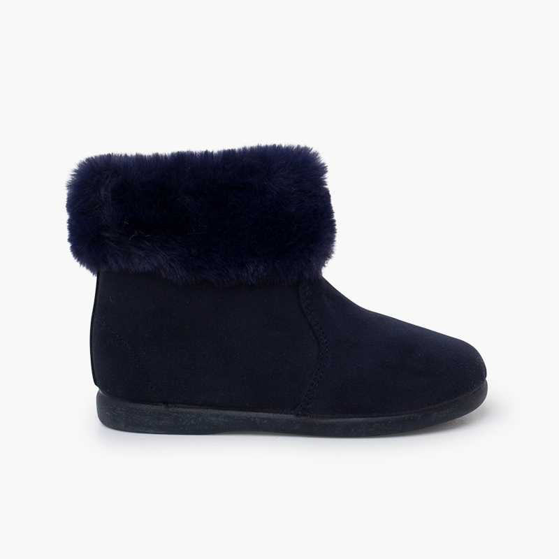 Girls' boots fur collar thin sole Navy Blue