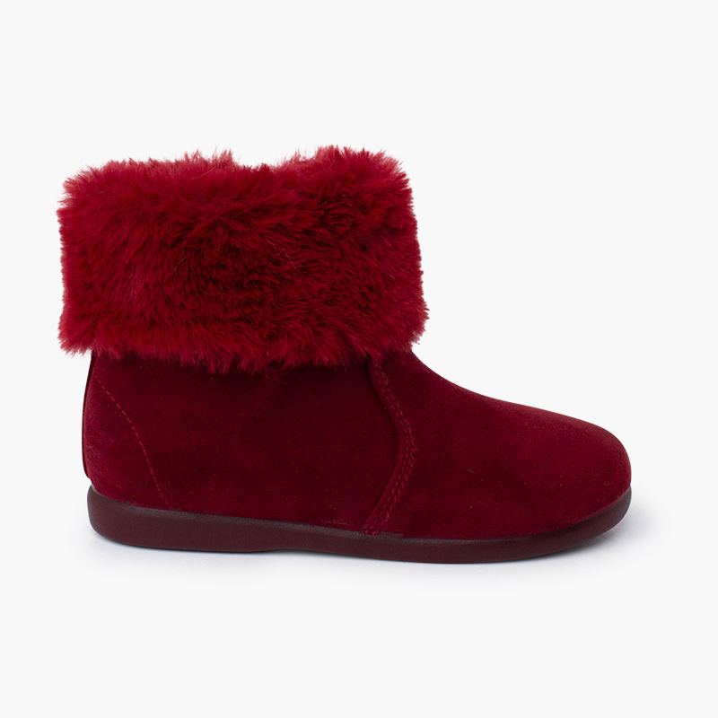 Girls' boots fur collar thin sole Burgundy