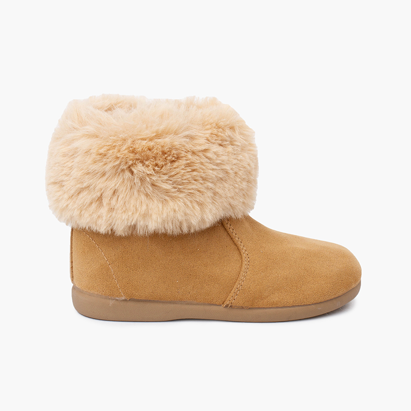 Girls' boots fur collar thin sole Camel