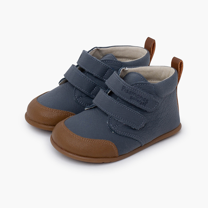 Children’s barefoot leather boots reinforced toe Blue