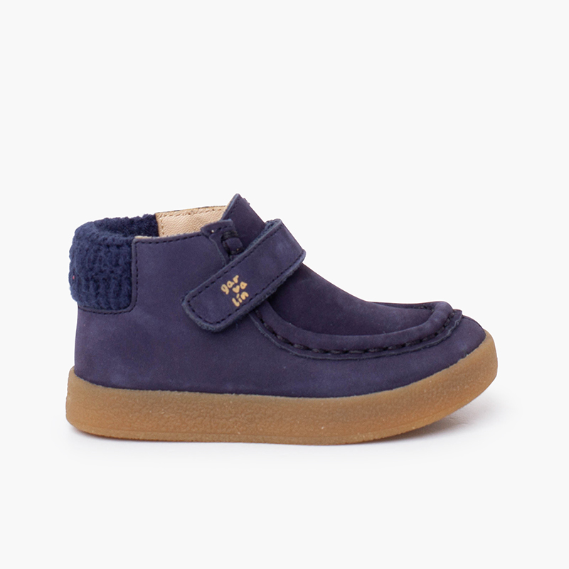 Wallaby ankle boots lined collar hook-and-loop strap Navy Blue
