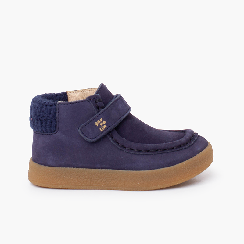 Wallaby ankle boots lined collar hook-and-loop strap Navy Blue