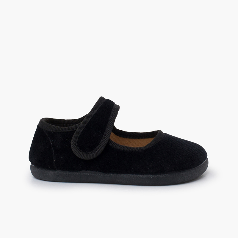 Velvet barefoot mary janes hook-and-loop strap Black