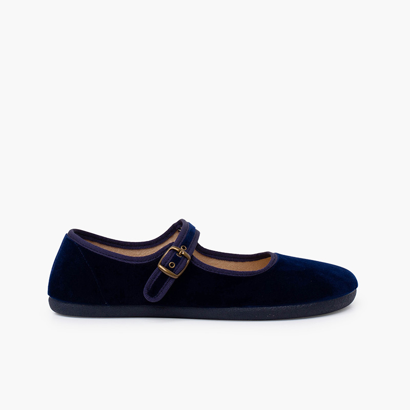 Women’s Velvet Barefoot Mary Janes Buckle Navy Blue