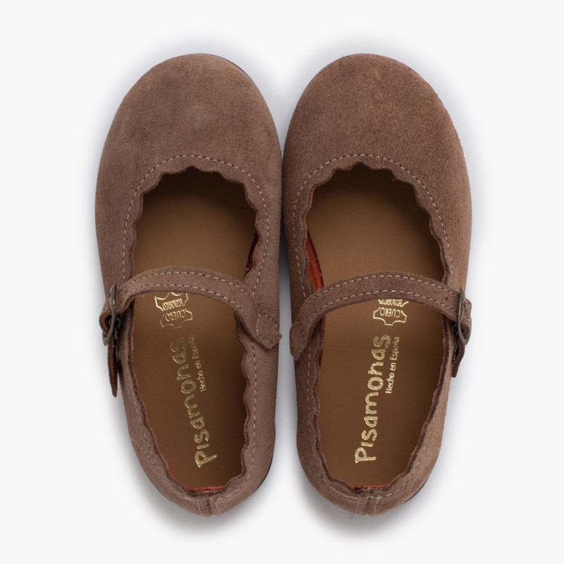 Suede Mary Janes wavy edges buckle Taupe