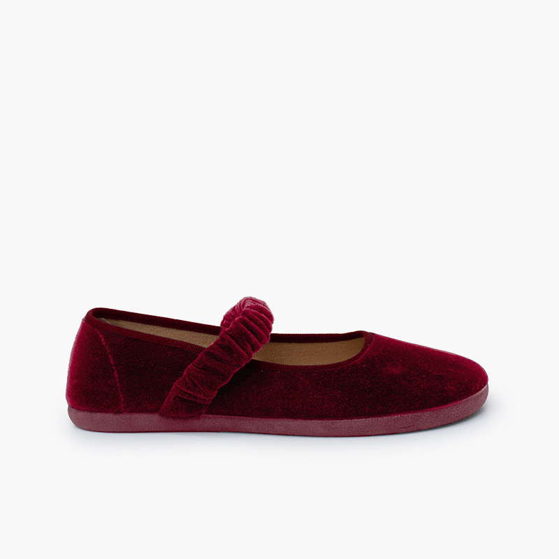 Velvet barefoot mary janes gathered strap Burgundy