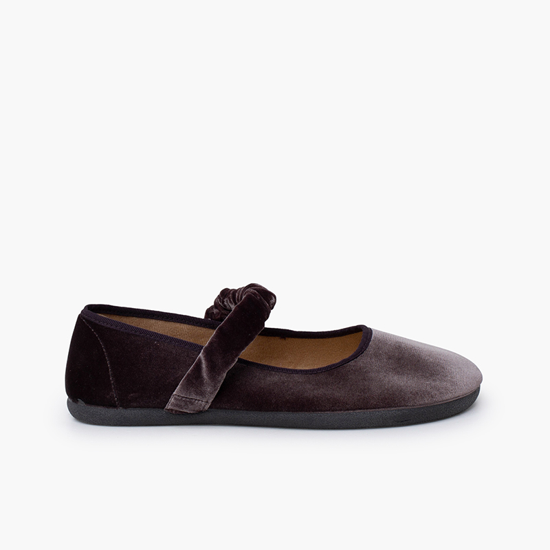 Velvet barefoot mary janes gathered strap Grey