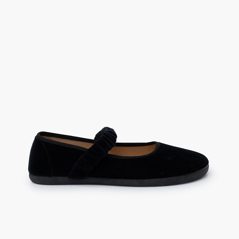 Velvet barefoot mary janes gathered strap Black