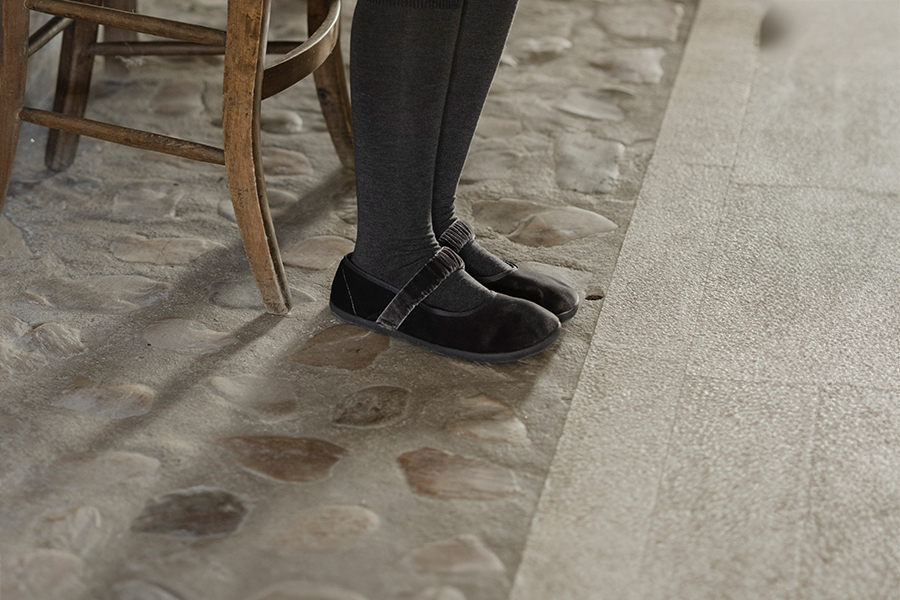 Velvet barefoot mary janes gathered strap