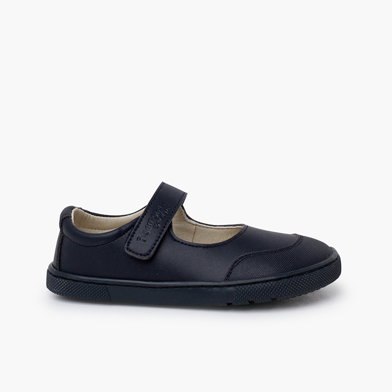 Girls’ Barefoot School Mary Janes hook-and-loop strap Navy Blue