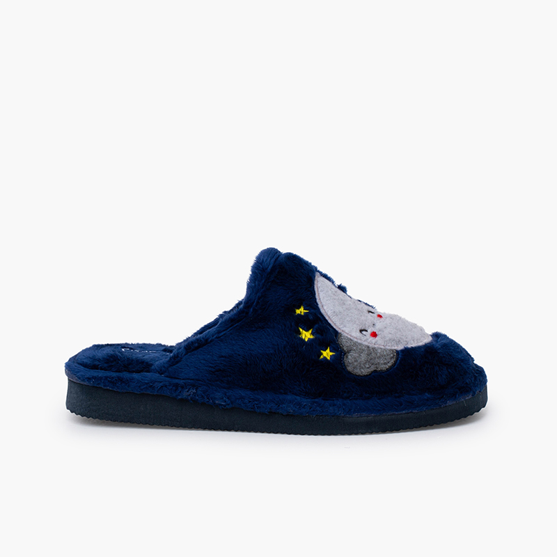 Slippers clogs fur-lined moon large sizes Navy Blue