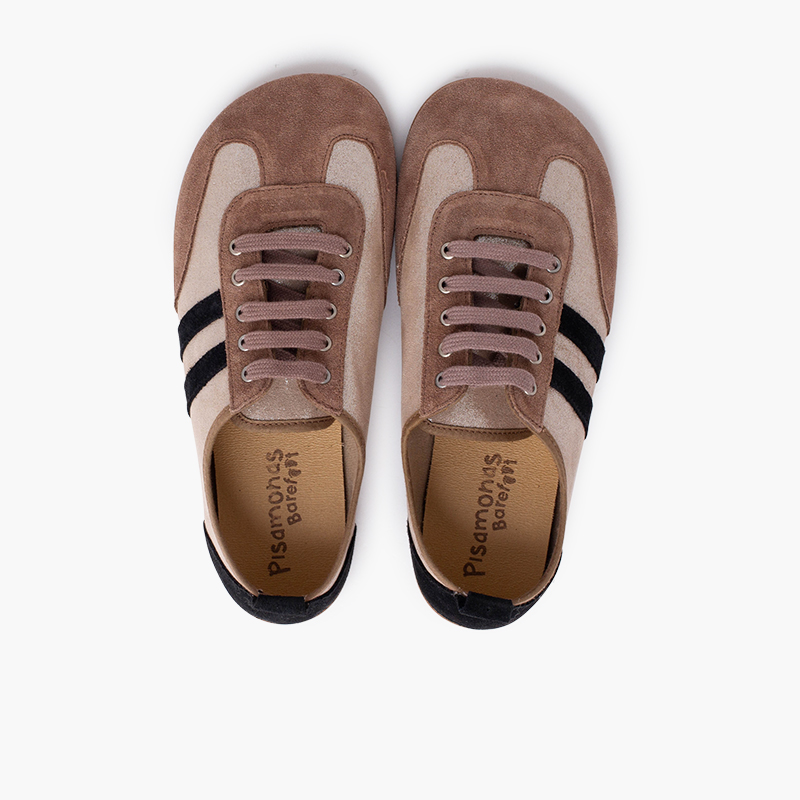 Combined barefoot trainers shine and stripes Taupe