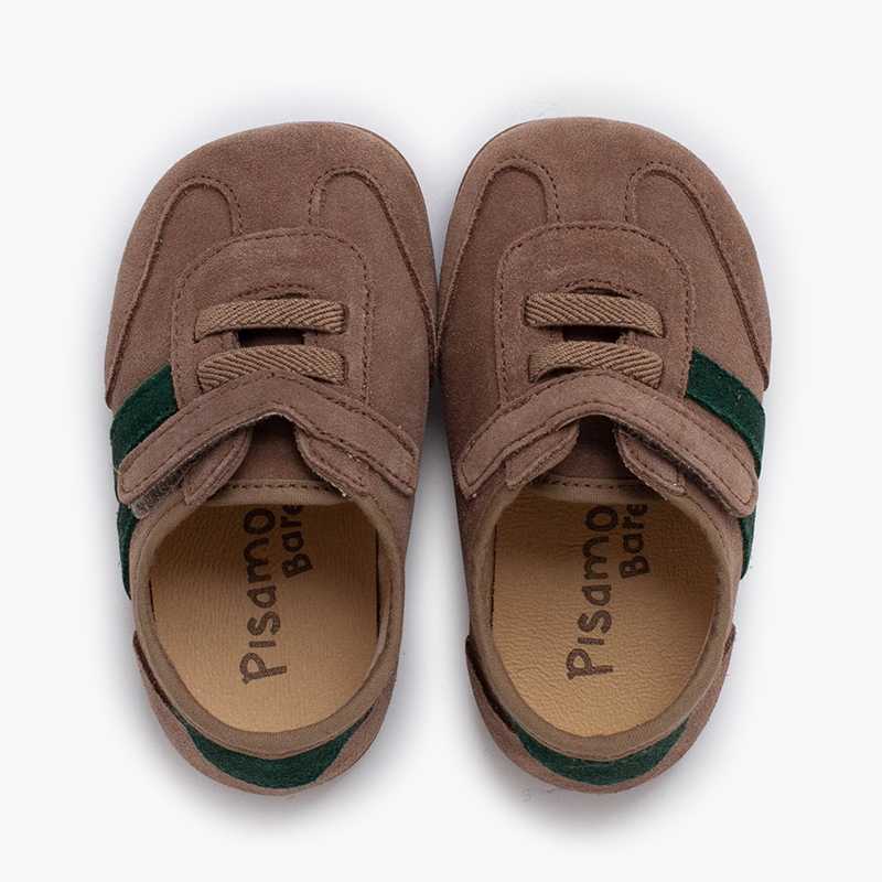Barefoot trainers side stripes hook-and-loop strap Taupe