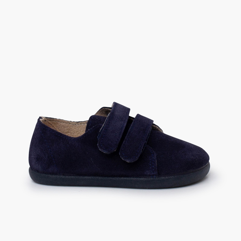 Barefoot suede trainers double hook-and-loop strap Navy Blue