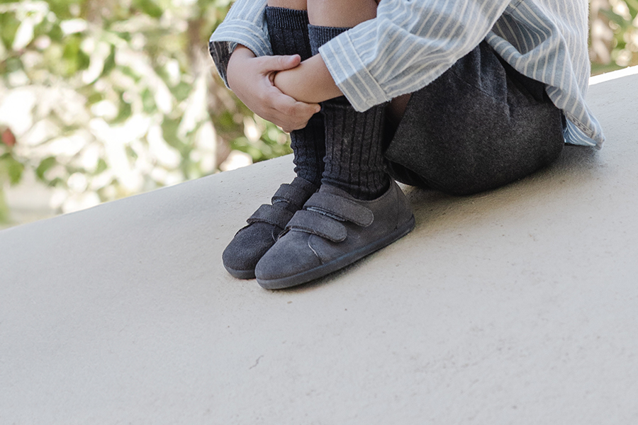 Barefoot suede trainers double hook-and-loop strap