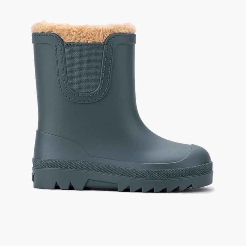 Barefoot wide Chelsea wellies shearling-like lining gris petróleo