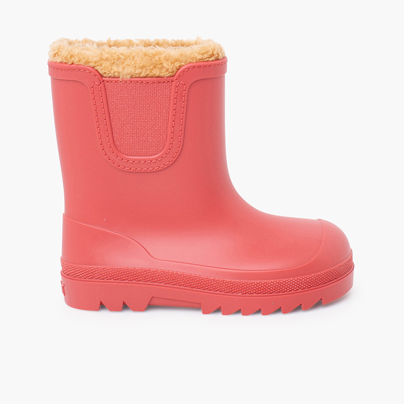 Barefoot wide Chelsea wellies shearling-like lining Coral