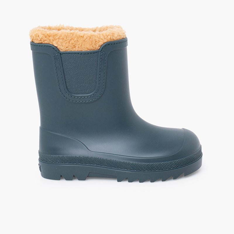 Barefoot wide Chelsea wellies shearling-like lining gris petróleo