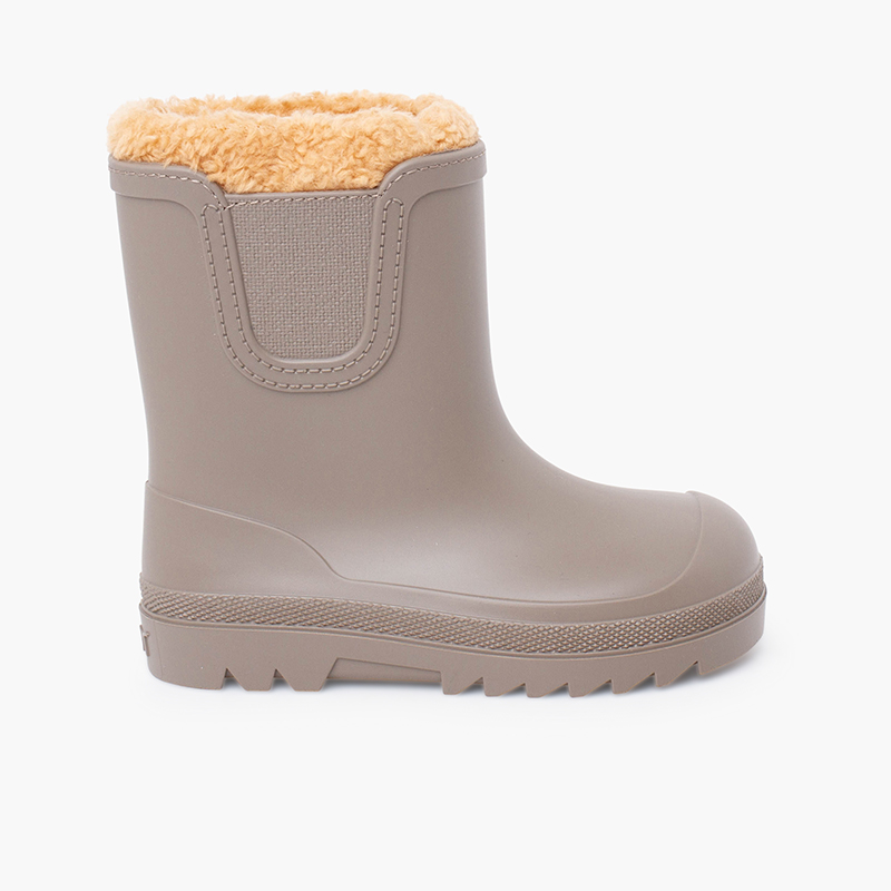 Barefoot wide Chelsea wellies shearling-like lining Taupe